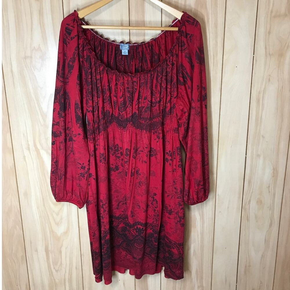 Live & Let Live Whimsigoth Red Floral Off the Shoulder Mini Smock Dress 1X